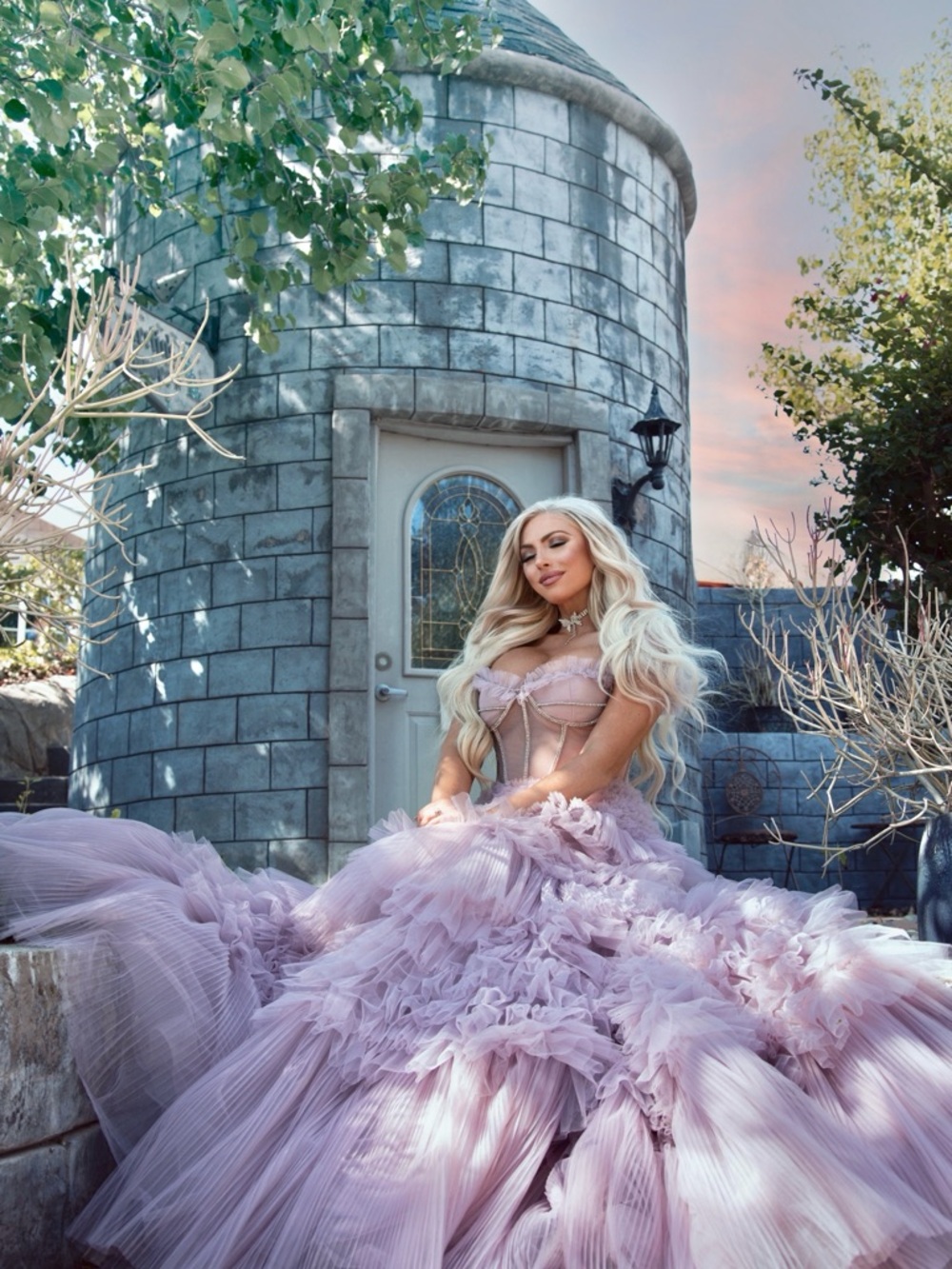Andre and Leo Lavender Ruffled Tulle Gown with Corset Bodice - Picture 7 of 12